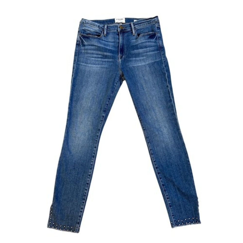 FRAME Le High Skinny‎ Jeans Indie Sleeze Moto Studded Ankle Blue Denim Size 31